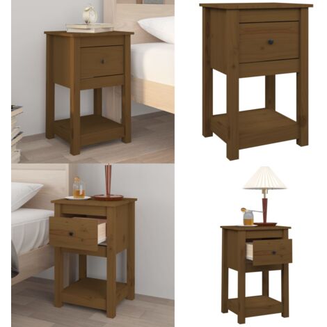 Comodino Marrone Ambra 40x35x61,5 cm in Legno Massello di Pino - Comodino marrone ambra - Comodino in pino
