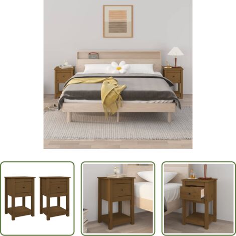 Comodino marrone ambra -  Comodini 2 pz Ambra 40x35x61,5 cm in Legno Massello di Pino