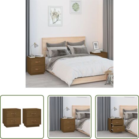 Comodino marrone ambra -   Comodini 2 pz Ambrati 40x34x45 cm in Legno Massello di Pino