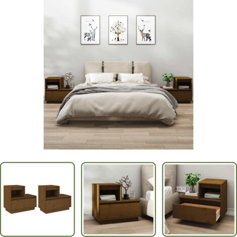 Comodino marrone ambra -  Comodini 2 pz Marrone Ambrato 60x34x51 cm in Legno di Pino