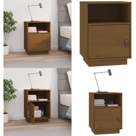 Comodino Marrone Ambrato 40x34x55 cm in Legno Massello di Pino - Comodino marrone ambra - Comodino in pino