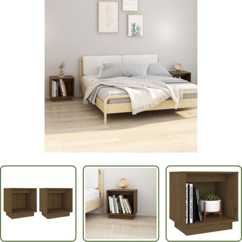 Comodino marrone -  Comodini 2 pz Ambra 40x30x40 cm in Legno Massello di Pino