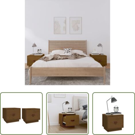 Comodino marrone -  Comodini 2 pz ambra 40x34x35 cm in Legno Massello di Pino