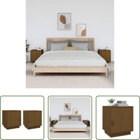 Comodino marrone -  Comodini 2 pz ambra 40x34x45 cm in Legno Massello di Pino