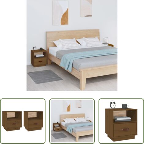 Comodino marrone -  Comodini 2 pz ambra 40x34x45 cm in Legno Massello di Pino