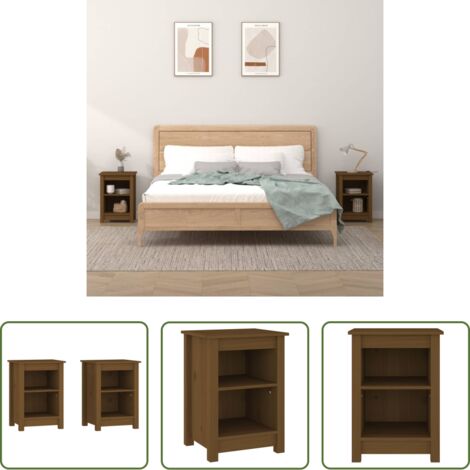 Comodino marrone -  Comodini 2 pz ambra 40x35x55 cm in Legno Massello di Pino