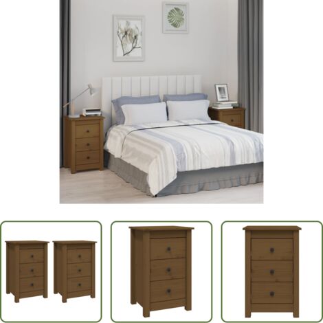 Comodino marrone -  Comodini 2 pz ambra 40x35x61,5 cm in Legno Massello di Pino