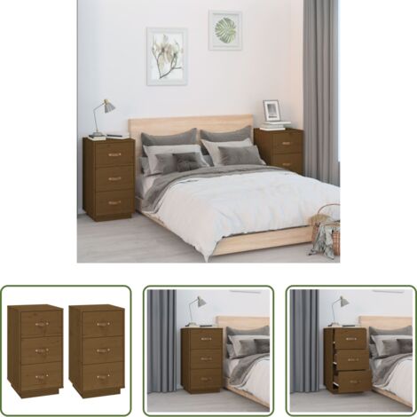 Comodino marrone -   Comodini 2 pz Ambra 40x40x75 cm in Legno Massello di Pino