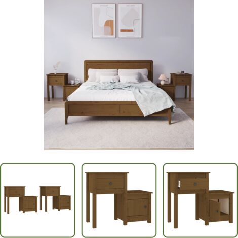 Comodino marrone -  Comodini 2 pz ambra 79,5x38x65,5 cm in Legno Massello di Pino