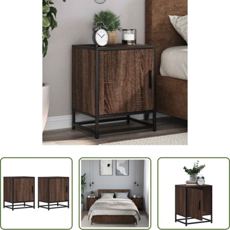 Comodino marrone -  Comodini Rovere Marrone 2 pz Legno Multistrato e Metallo