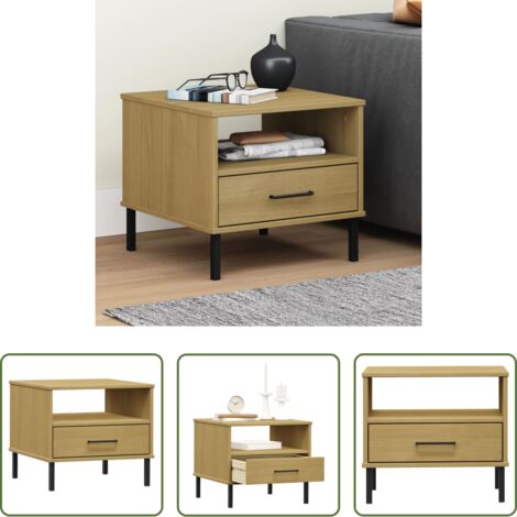Comodino marrone -  Comodino con Gambe in Metallo Marrone Legno Massello Pino OSLO