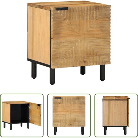 Comodino marrone -  Comodino Marrone 40x33x46 cm in Legno Massello di Mango