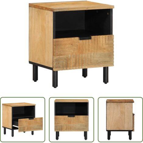 Comodino marrone -  Comodino Marrone 40x33x46 cm in Legno Massello di Mango