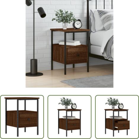 Comodino marrone -  Comodino Rovere Marrone 34x35,5x50 cm in Legno Multistrato