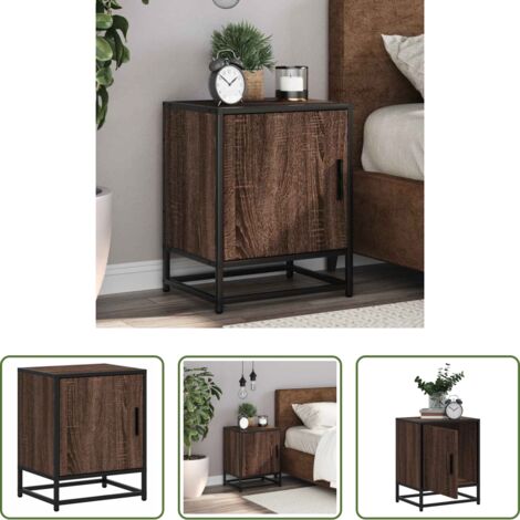 Comodino marrone -  Comodino Rovere Marrone 40x31x50 cm Legno Multistrato e Metallo