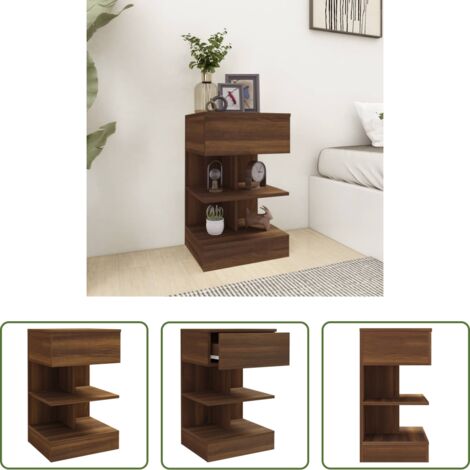 Comodino marrone -  Comodino Rovere Marrone 40x35x65 cm in Legno Multistrato