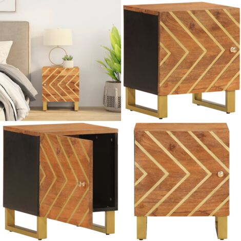 Comodino Marrone e Nero in Legno Massello di Mango - Comodino marrone - Comodino nero