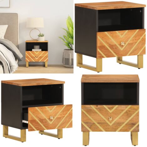 Comodino Marrone e Nero in Legno Massello di Mango - Comodino marrone e nero - Comodino in legno massello