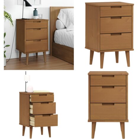 Comodino Marrone MOLDE 40x35x65 cm in Legno Massello di Pino - Comodino marrone - Comodino scandinavo