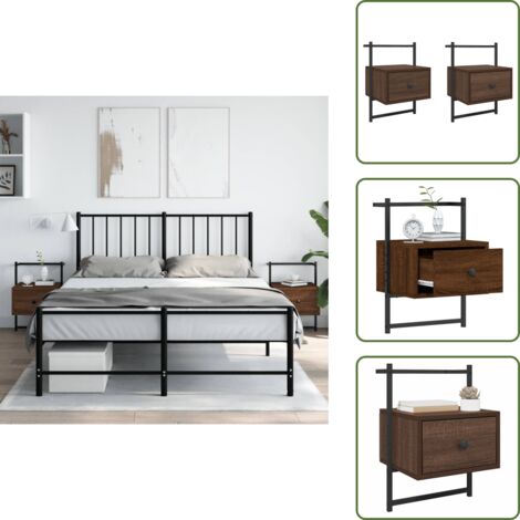 Comodino marrone - vidaXL Comodini a Muro 2pz Rovere Marrone 35x30x51cm Legno Multistrato - Comodino con cassetto