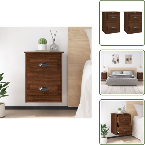 Comodino marrone - vidaXL Comodini a Parete 2 pz Rovere Marrone 41,5x36x53 cm - Comodino con cassetti