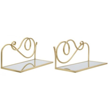 Comodino mensola COPPIA 41,5x18x20,5 cm metallo dorato e piano in vetro