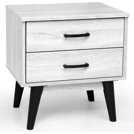 Comodino Mobiletto Cassettiera 2 Cassetti Tavolino Design Moderno Legno Bianco