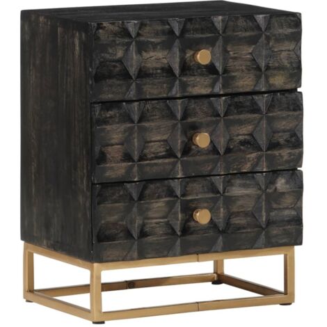 Comodino Mobiletto Moderno,Comodino da Camera,Tavolino comodino Nero 40x29x50 cm in Legno Massello di Mango -BN31266
