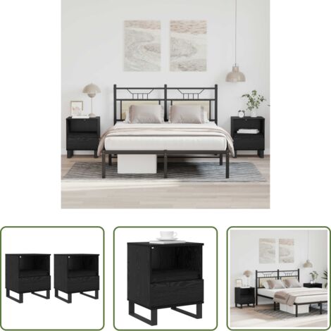 Comodino moderno -  Armadietto per letto con cassetto Rovere Nero 40 x 35 x 50 cm