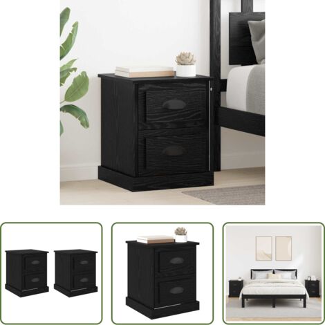 Comodino moderno -  Armadio da Notte 2 pcs Rovere Nero 39 x 39 x 47.5 cm