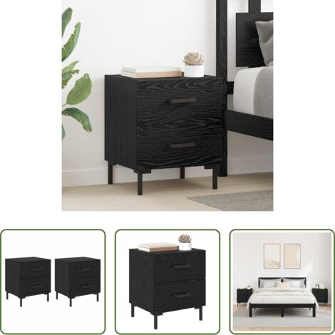 Comodino moderno -  Armadio da Notte 2 pcs Rovere Nero 40 x 35 x 47,5 cm
