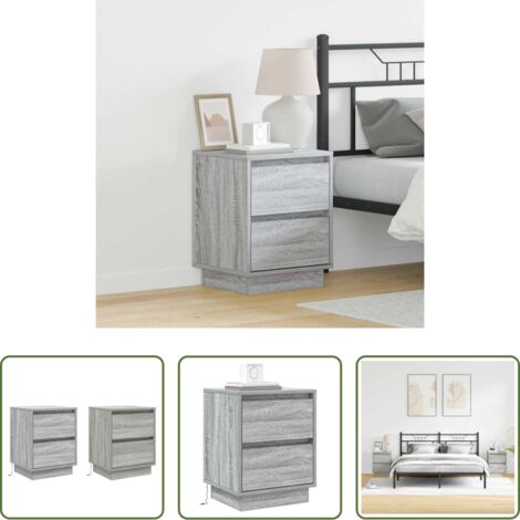 Comodino moderno -  Armadio da Notte con cassetto 2 pcs Grigio 39 x 34,5 x 50 cm
