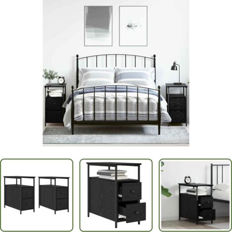 Comodino moderno -  Armadio da Notte con cassetto 2 pcs Rovere nero 30 x 60 x 60 cm