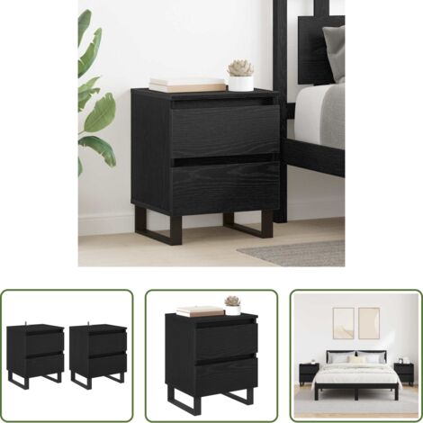 Comodino moderno -  Armadio da Notte con cassetto 2 pcs Rovere Nero 40 x 35 x 50 cm