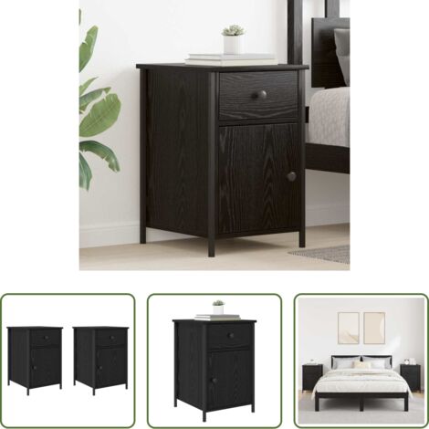 Comodino moderno -  Armadio da Notte con cassetto 2 pcs Rovere Nero 40 x 42 x 60 cm