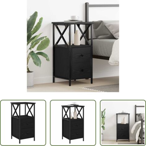 Comodino moderno -  Armadio da Notte con cassetto Rovere Nero 34 x 35,5 x 70 cm