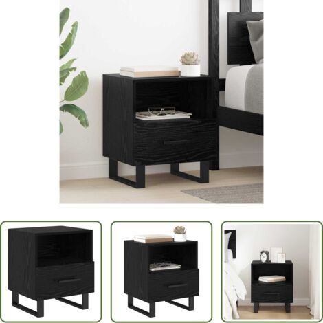 Comodino moderno -  Armadio da Notte con cassetto Rovere Nero 40 x 35 x 47,5 cm