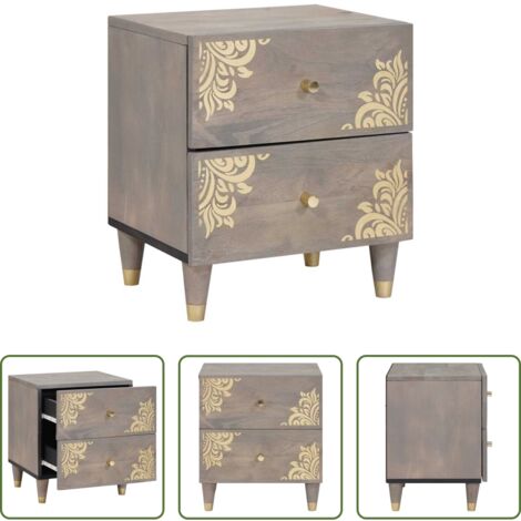Comodino moderno -  Armadio da Notte Grigio 40 x 33 x 46 cm Legno di mango massello