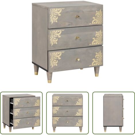 Comodino moderno -  Armadio da Notte Grigio 50 x 33 x 62 cm Legno di mango massello