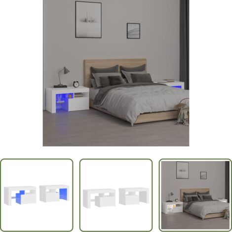 Comodino moderno -  Comodini 2 pz con Luci a LED Bianchi 70x36,5x40 cm
