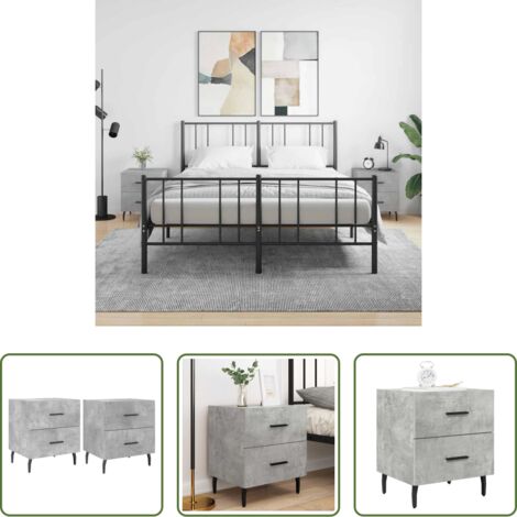 Comodino moderno -  Comodini 2 pz Grigio Cemento 40x35x47,5 cm in Legno Multistrato