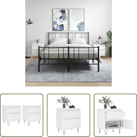 Comodino moderno -  Comodini 2pz Bianchi 40x35x50 cm in Legno Multistrato