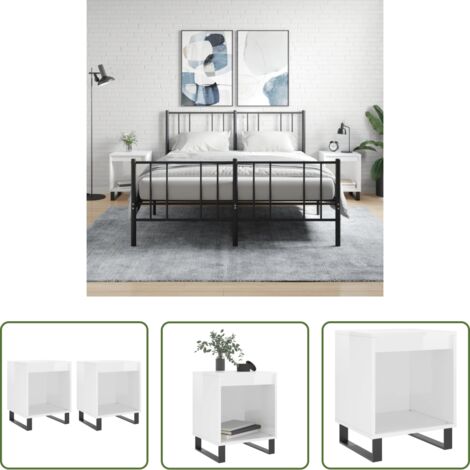 Comodino moderno -  Comodini 2pz Bianco Lucido 40x35x50 cm in Legno Multistrato
