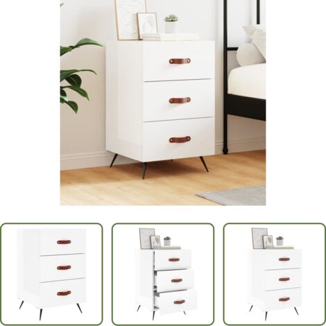 Comodino moderno -  Comodino Bianco Lucido 40x40x66 cm in Legno Multistrato