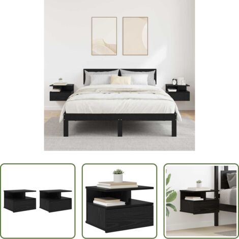 Comodino moderno -  Comodino flottante 2 pcs Rovere Nero 40 x 31 x 28 cm