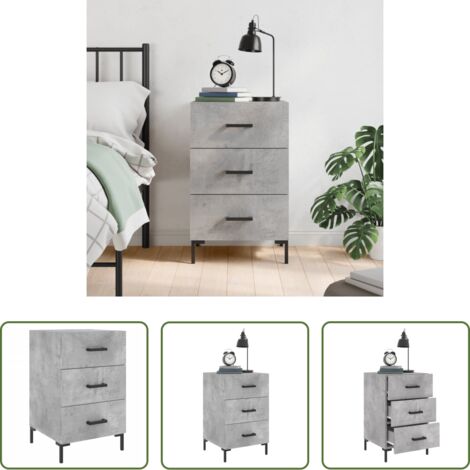 Comodino moderno -  Comodino Grigio Cemento 40x40x66 cm in Legno Multistrato