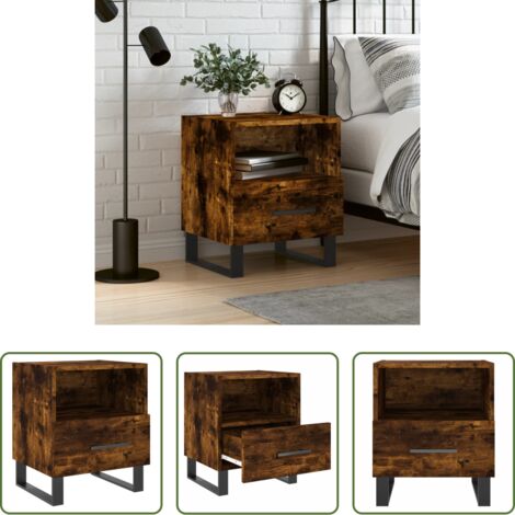 Comodino moderno -  Comodino Rovere Fumo 40x35x47,5 cm in Legno Multistrato