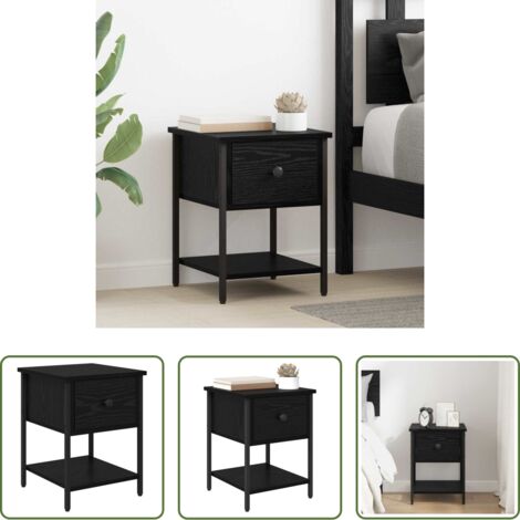 Comodino moderno -  Comodino Rovere Nero 34 x 35,5 x 45 cm Legno multistrato