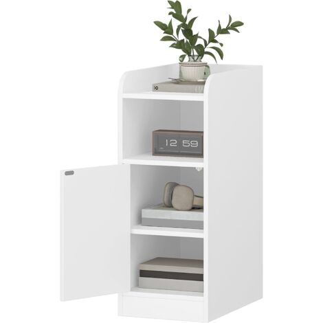 Comodino Moderno con Anta Reversibile, tavolino stretto, Tavolino da Notte Salvaspazio, Design Funzionale con Ripiano Aperto, per Camera da Letto e Soggiorno, Bianco