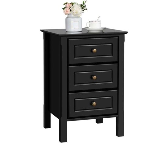 Comodino moderno in legno nero Yaheetech 40 x 40 x 60 cm con 3 cassetti, tavolino da divano